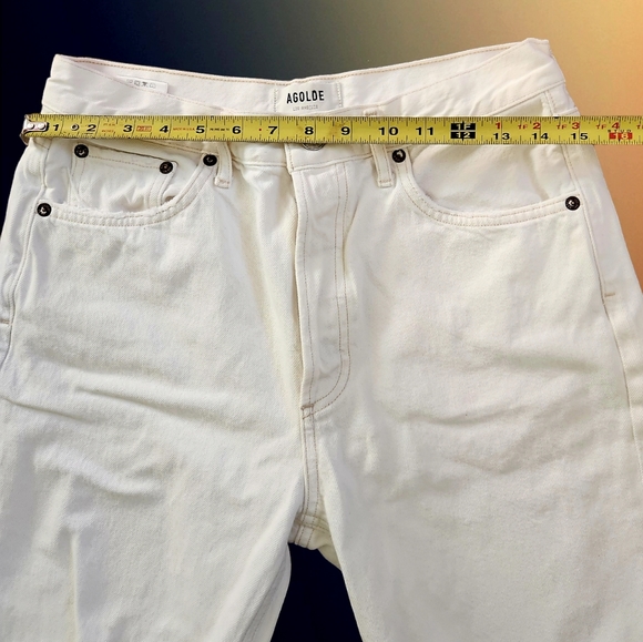 Agolde Jeans Size 29 "Riley" High Rise Straight Crop White Distressed Ripped - Picture 11 of 13